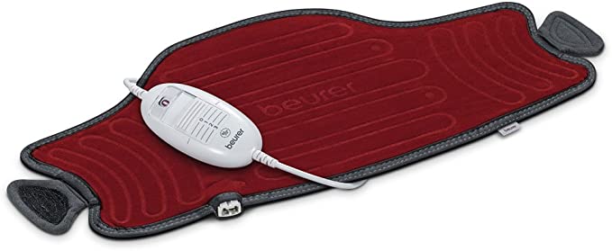 Beurer HK55 - Almohadilla electrónica cervical / lumbar con superficie suave y transpirable, cinturón ajustable, 3 potencias, 100 W, lavable, apagado automático 90 mins, color granate